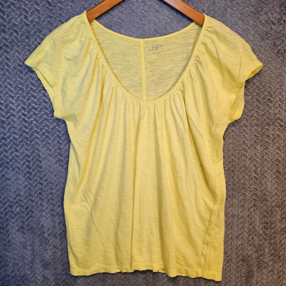 Ann Taylor LOFT Breathable Yellow Slub Knit Cotton Scoop Neck Short Sleeve Tee S